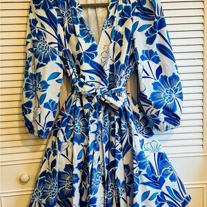 Sugarlips Blue and White Floral V-Neck Dress